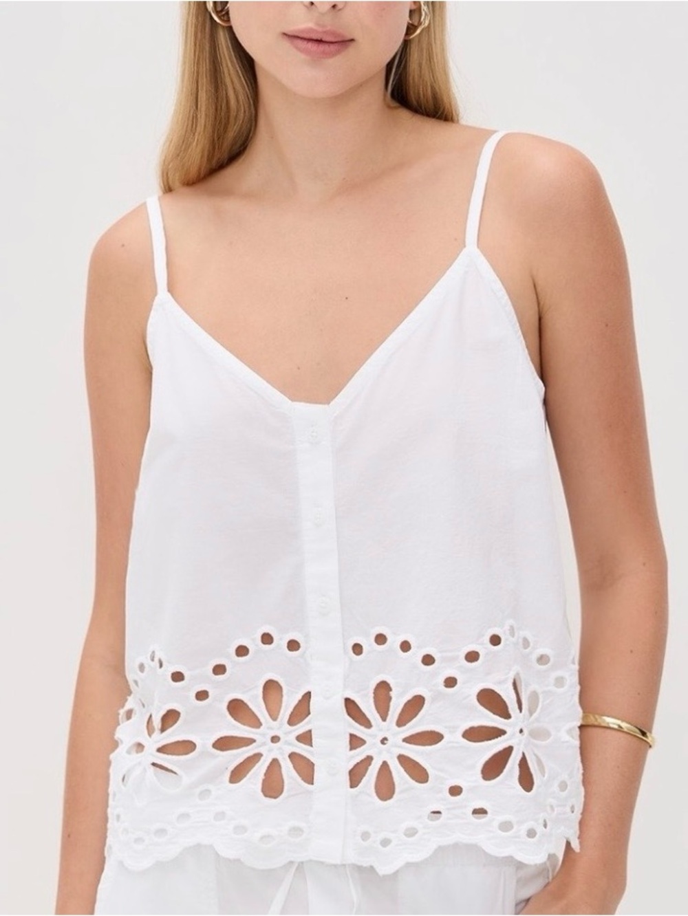 Splendid Spaghetti Straps Eyelet Lace Button Front Top